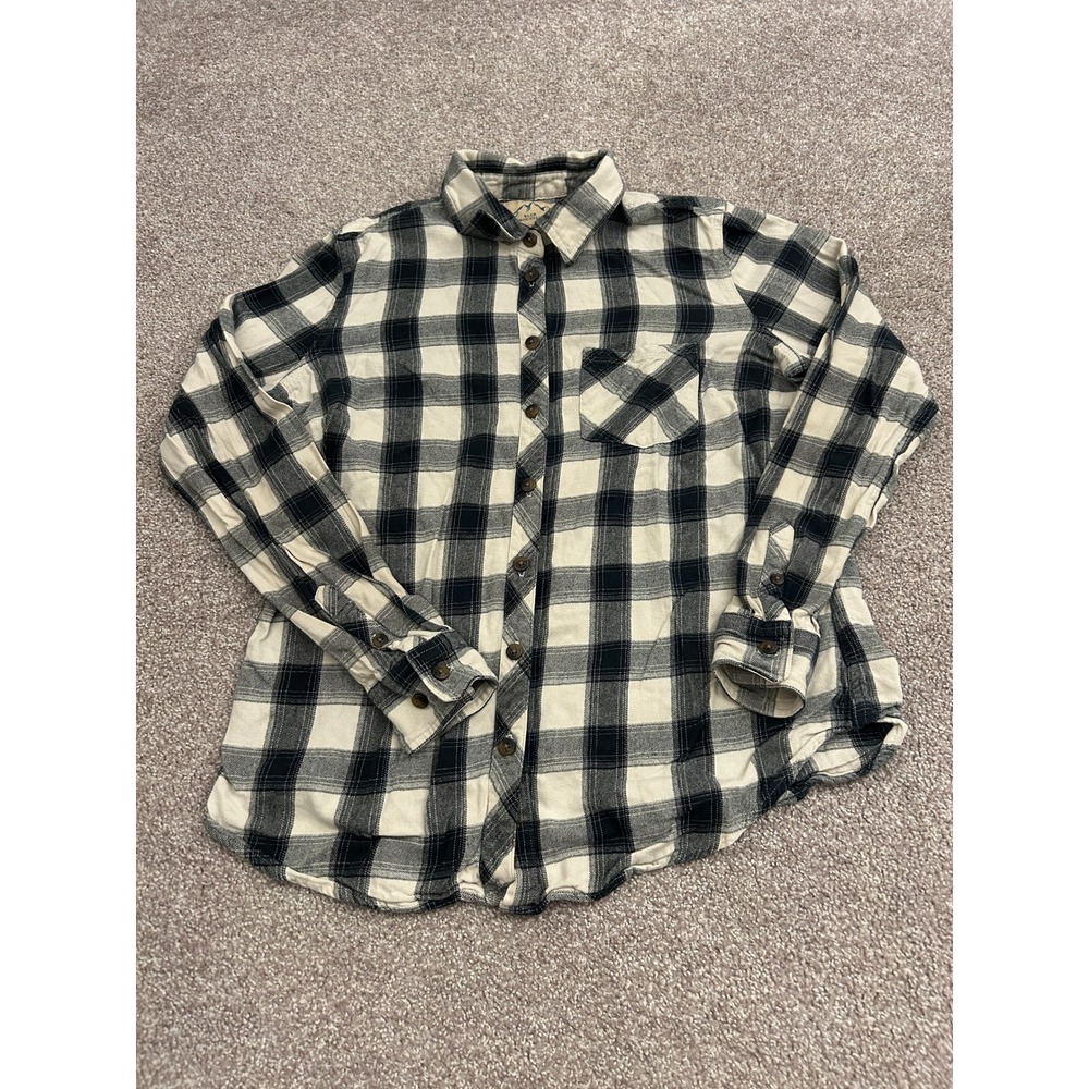 Blue Mountain Flannel Shirt Mens M Black Cream Excellent Buffalo Plaid Button Up